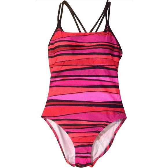 Speedo Swimwear Bathing Suit Back Red Raspberry Black Suntan Beach Size 6 NWT - Picture 1 of 7
